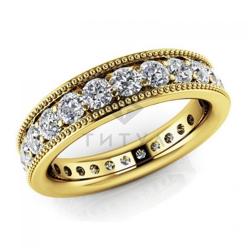 Обручальное винтажное кольцо из желтого золота с муассанитами