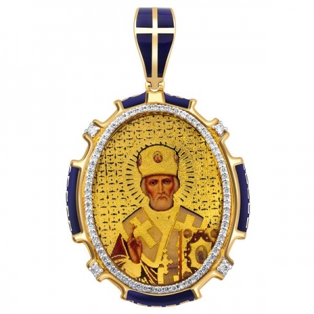 Ювелирная компания «ТИТУЛ» Подвеска-кулон образ Николай Чудотворец из комбинированного золота с бриллиантами
