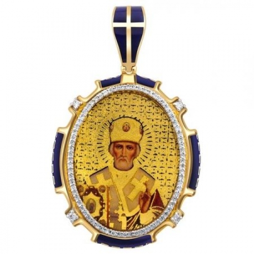 Подвеска-кулон образ Николай Чудотворец из комбинированного золота с бриллиантами