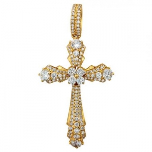 Кулон крест из жёлтого золота с бриллиантами