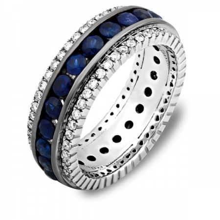 Ювелирная компания «ТИТУЛ» Обручальное кольцо из белого золота с бриллиантами и сапфирами