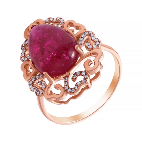 Кольцо из красного золота с рубином и бриллиантом