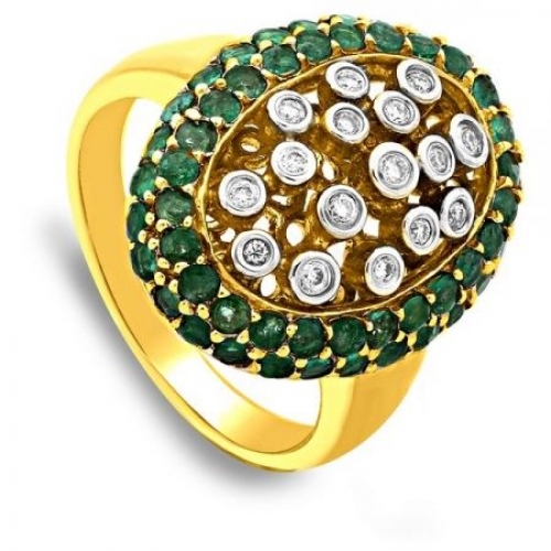 Кольцо из жёлтого золота с бриллиантами и изумрудами