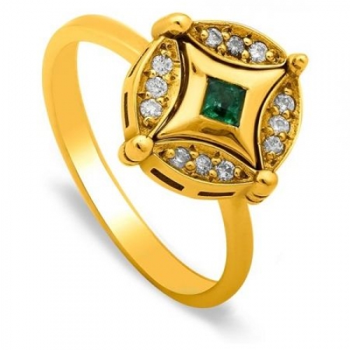 Кольцо из жёлтого золота с бриллиантами и изумрудами