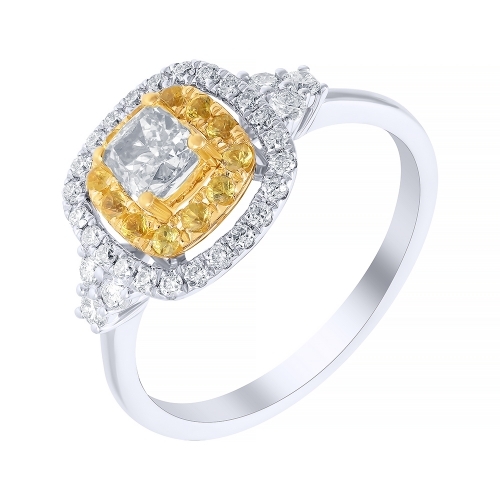 Кольцо из белого золота с желтым сапфиром и бриллиантом