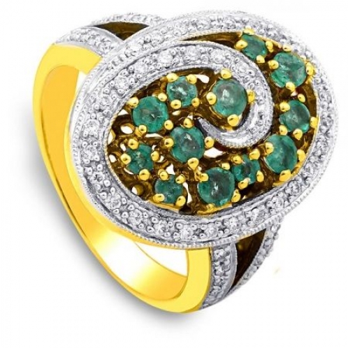 Кольцо из комбинированного золота с бриллиантами и изумрудами