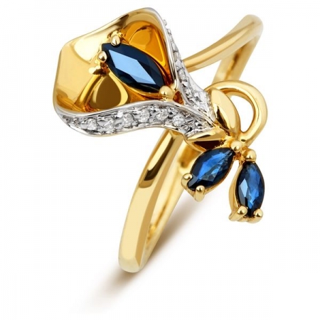 Ювелирная компания «ТИТУЛ» Кольцо из желтого золота с бриллиантами и сапфирами