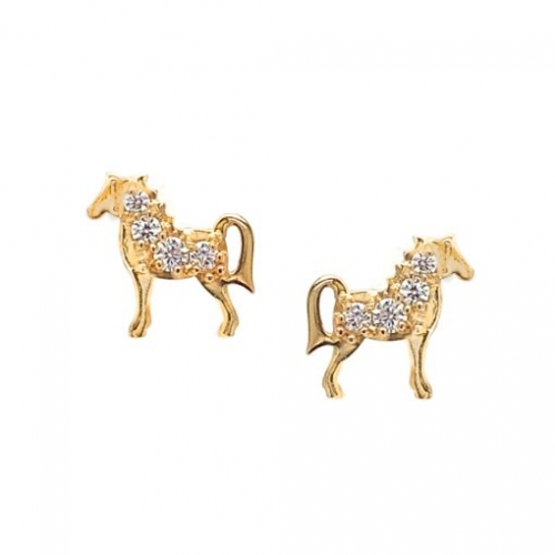 Детские cерьги Лошадки из желтого золота с фианитами