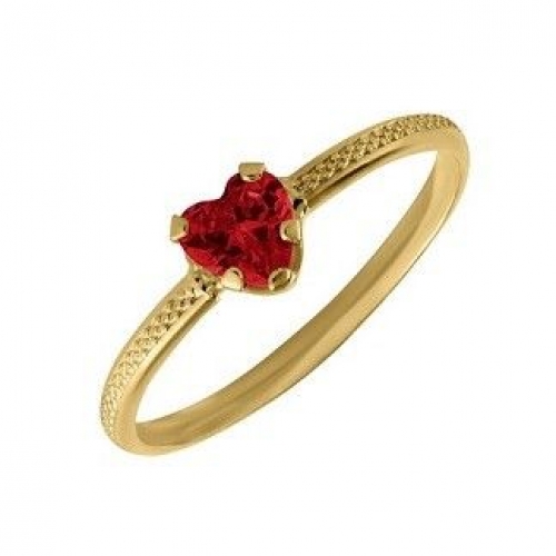Детское кольцо "Сердце"  из желтого золота с рубином