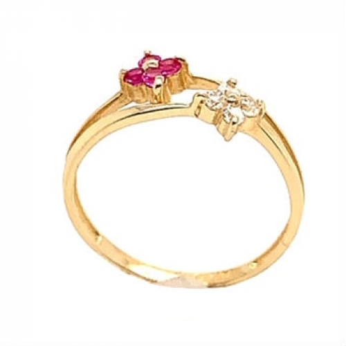 Детское кольцо в виде Цветочка  из желтого золота с фианитом
