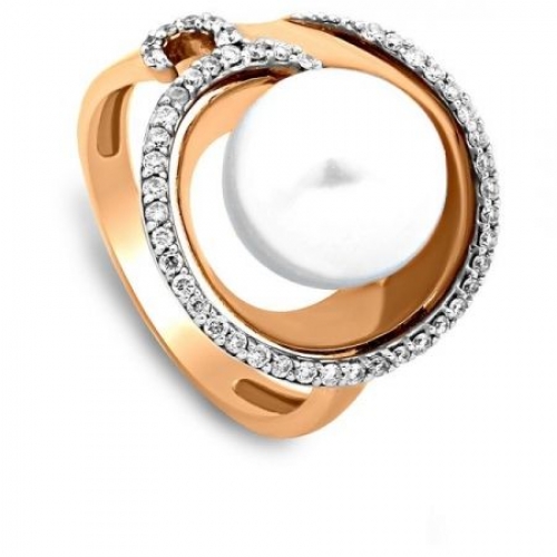 Кольцо из красного золота с бриллиантами и жемчугом