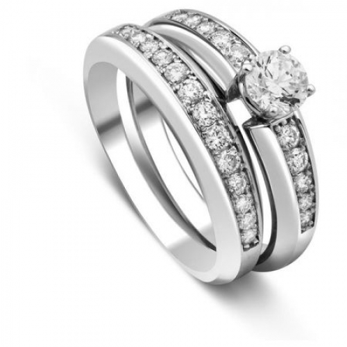 Комплект: помолвочное и обручальное кольца из белого золота с бриллиантами