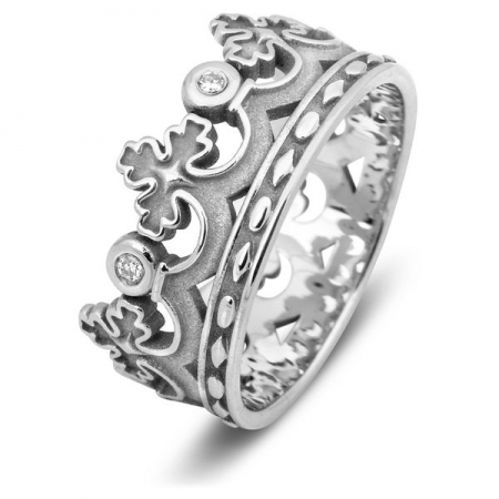Ювелирная компания «ТИТУЛ» Эксклюзивное обручальное кольцо из белого золота с бриллиантами Корона