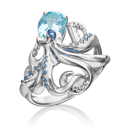Серебряное кольцо Осьминог с топазом