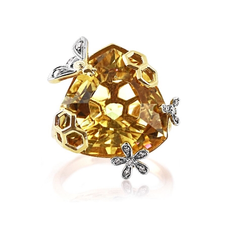 Т931014148 кольцо из желтого золота с кварцем и бриллиантом