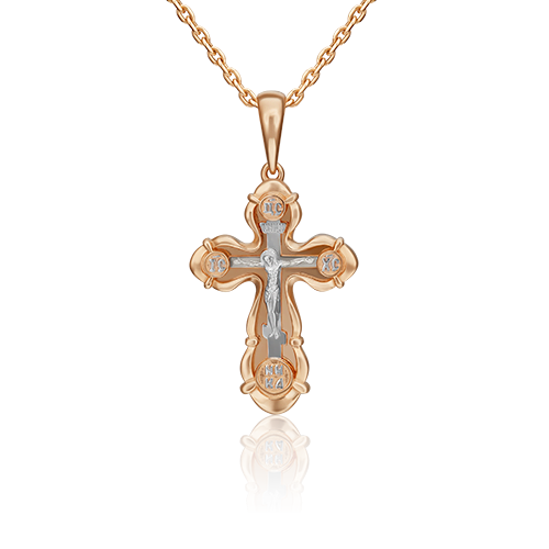 Крестик из комбинированного золота без камней