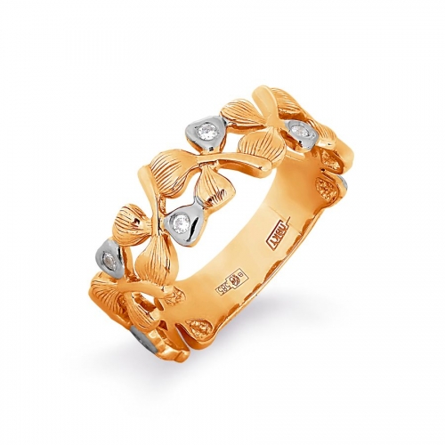 Ювелирный завод Топаз Золотое кольцо Растительное с фианитами