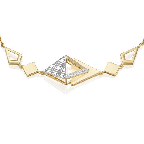 Браслет с принтом «Клетка» из комбинированного золота с фианитами