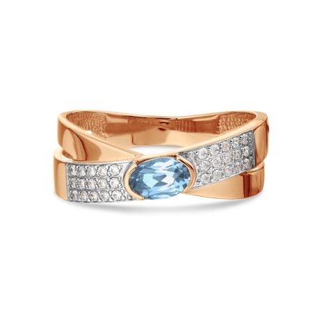 Т147018023 золотое кольцо с топазом и фианитами