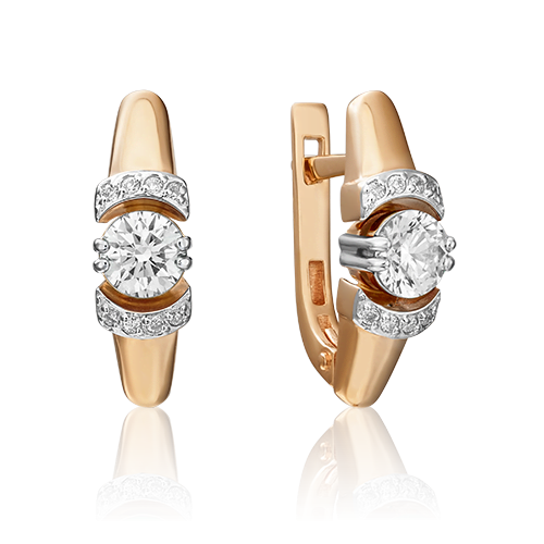 Серьги из комбинированного золота с бриллиантом