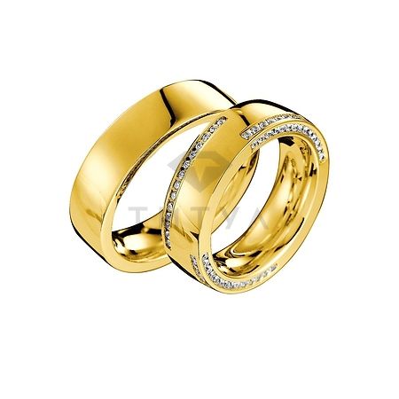 Т-29029 золотые парные обручальные кольца (ширина 6 мм.) (цена за пару)