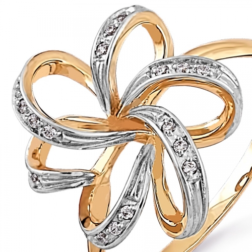 Золотое кольцо Цветок с фианитами
