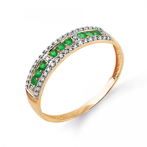 Ювелирный завод Топаз Золотое кольцо с изумрудом, бриллиантами