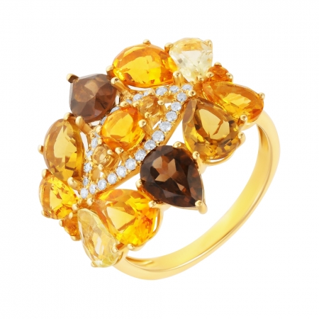 Кольцо из золота 585 пробы с бриллиантами и цветными полудрагоценными камнями