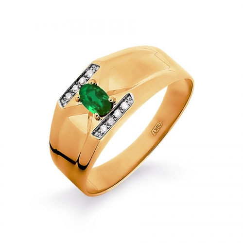 Золотое мужское кольцо с изумрудом, бриллиантами