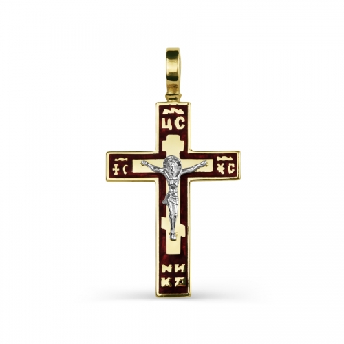 Мужской крестик из желтого золота с эмалью