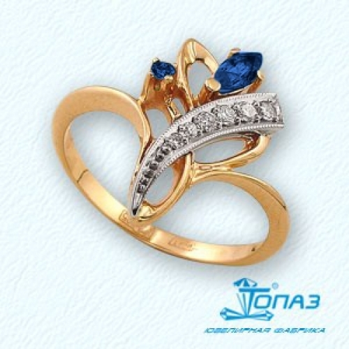 Ювелирный завод Топаз Золотое кольцо Растения с сапфирами, бриллиантами