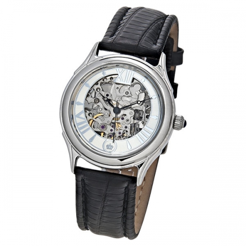 Часовой завод Чайка Мужские серебряные часы «Скелетон»