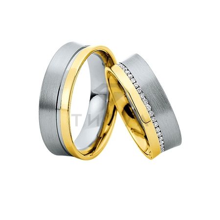 Т-28964 золотые парные обручальные кольца (ширина 7 мм.) (цена за пару)