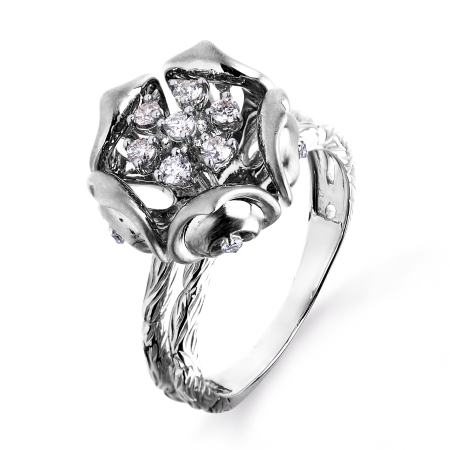 Т331014668 кольцо цветок из белого золота с бриллиантами