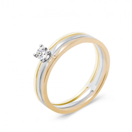 Обручальное кольцо с бриллиантом из комбинированного золота
