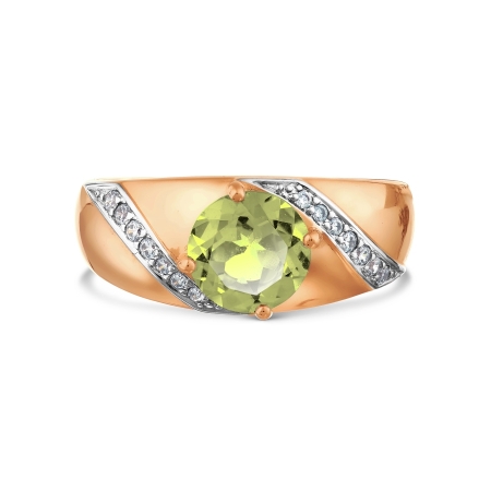Т147018200 золотое кольцо с хризолитом и фианитами