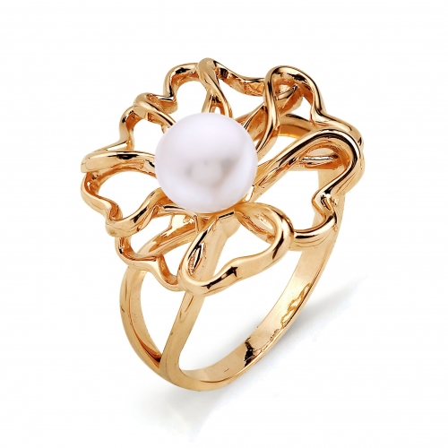 Золотое кольцо с белым жемчугом