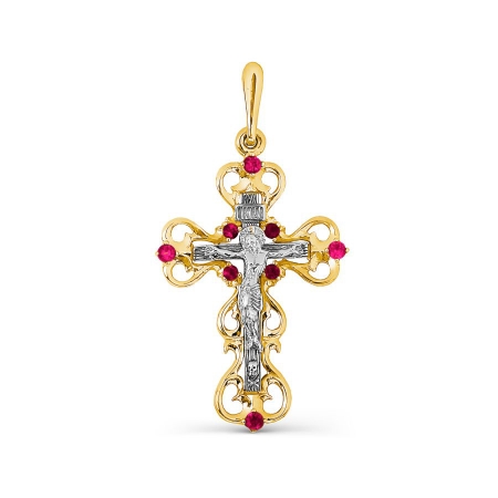 Крестик из желтого золота с рубином