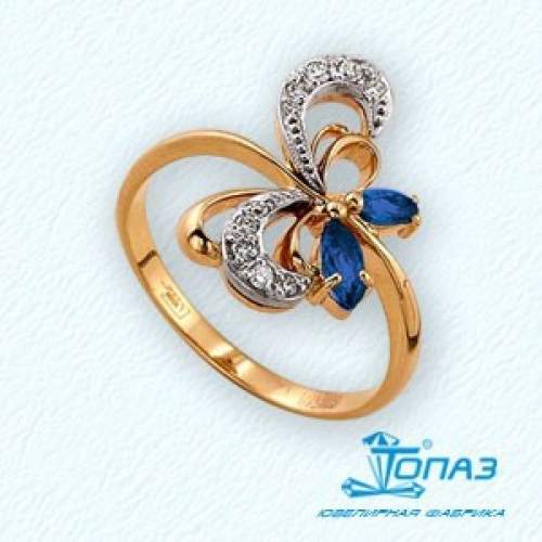Ювелирный завод Топаз Золотое кольцо Бабочка с сапфирами, бриллиантами
