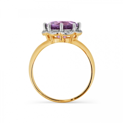 Золотое кольцо в виде цветка с аметистом, фианитами