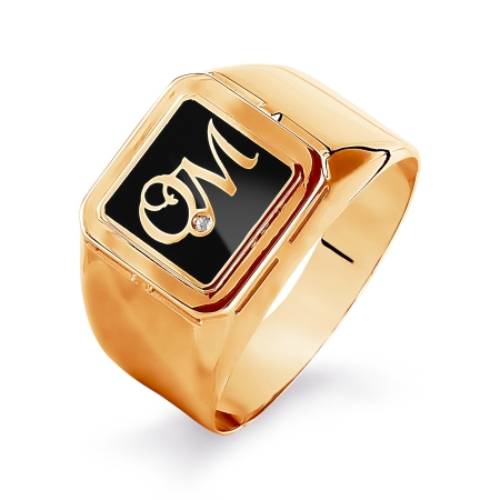 Т152044310 мужское золотое кольцо с эмалью и фианитами