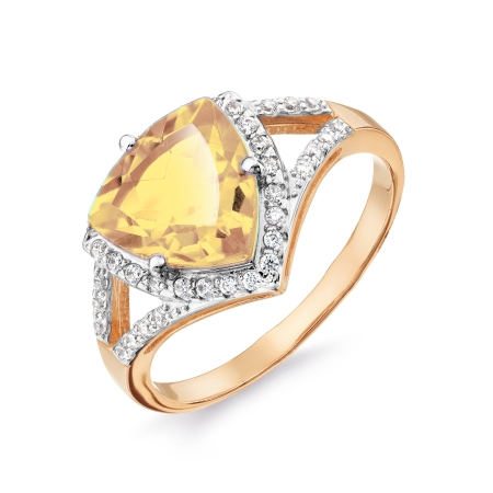 Т147017084-01 золотое кольцо с цитрином и фианитами
