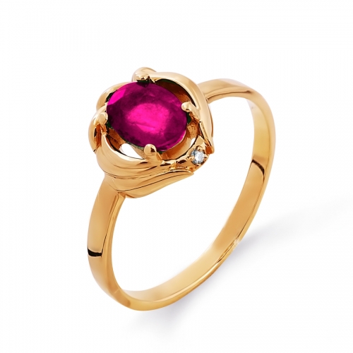Золотое кольцо с рубином, бриллиантом