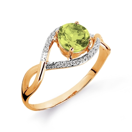 Золотое кольцо с хризолитом, бриллиантами