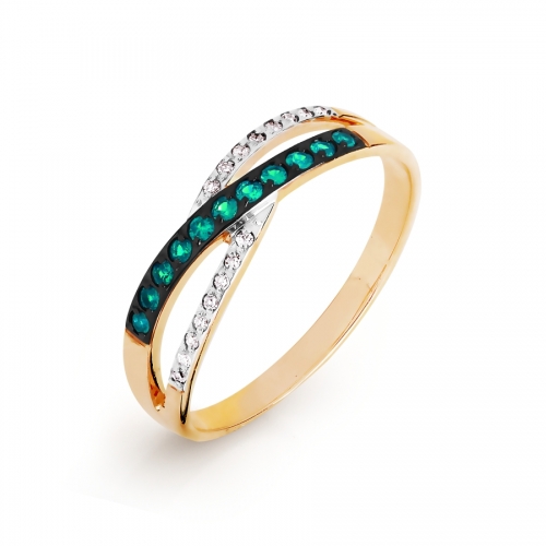 Золотое кольцо с изумрудом и бриллиантом
