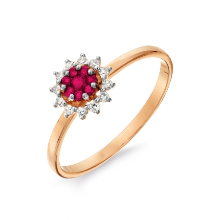 Т131017692-01 золотое кольцо с рубинами и бриллиантами