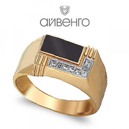 Золотое мужское кольцо с эмалью, фианитами