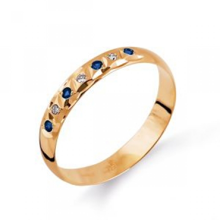Золотое кольцо обручальное с сапфирами, бриллиантами