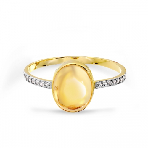 Кольцо из желтого золота с цитрином, фианитами (16,5)