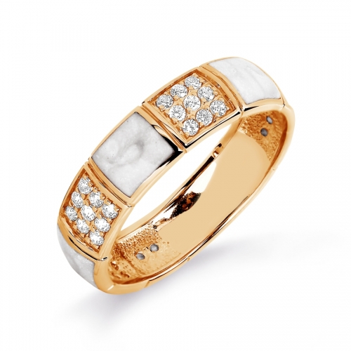 Золотое кольцо с эмалью, фианитами